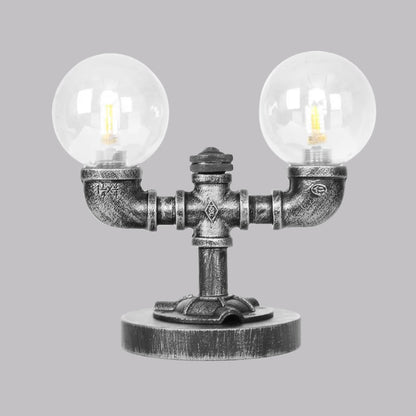 Avelena | Industrielle Runde Schirm Schreibtischlampe 2/3-Lampe Klar/Amber Glas Aufgabenbeleuchtung In Antik Silber/Bronze mit Fuß