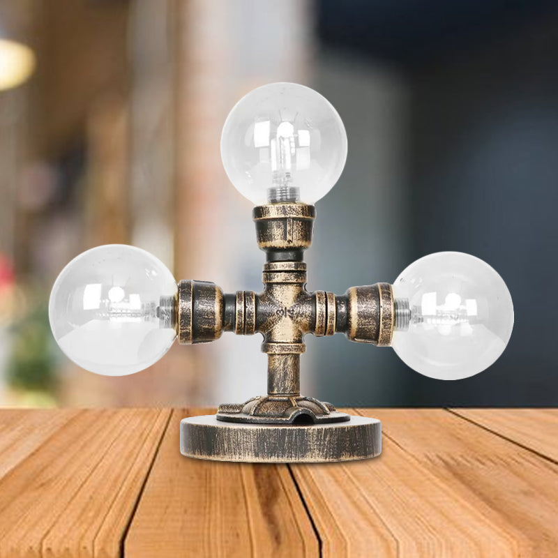 Avelena | Industrielle Runde Schirm Schreibtischlampe 2/3-Lampe Klar/Amber Glas Aufgabenbeleuchtung In Antik Silber/Bronze mit Fuß