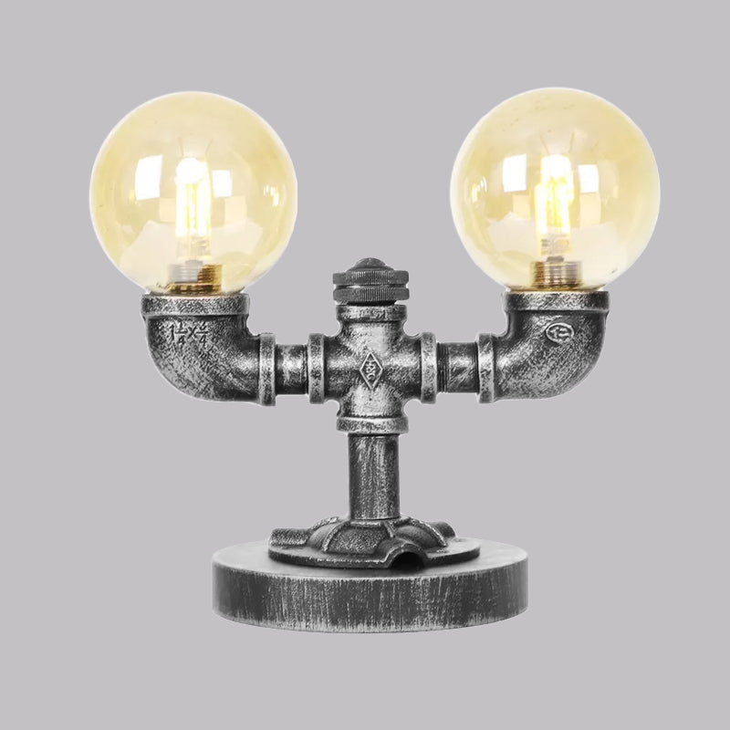 Avelena | Industrielle Runde Schirm Schreibtischlampe 2/3-Lampe Klar/Amber Glas Aufgabenbeleuchtung In Antik Silber/Bronze mit Fuß