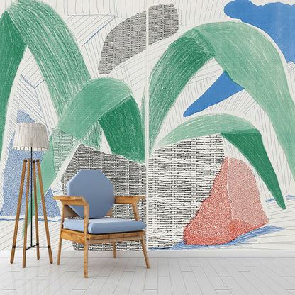Avelena | Art Potted Plant Wandmural Dekor In Blau-Grün Wohnzimmer Wandverkleidung, Personalisierte Größe