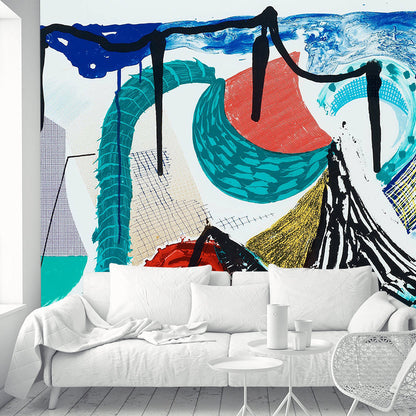 Avelena | Catherines Walk Tapete Rot-Blau-Grün Zeitgenössische Wandkunst für Schlafzimmer