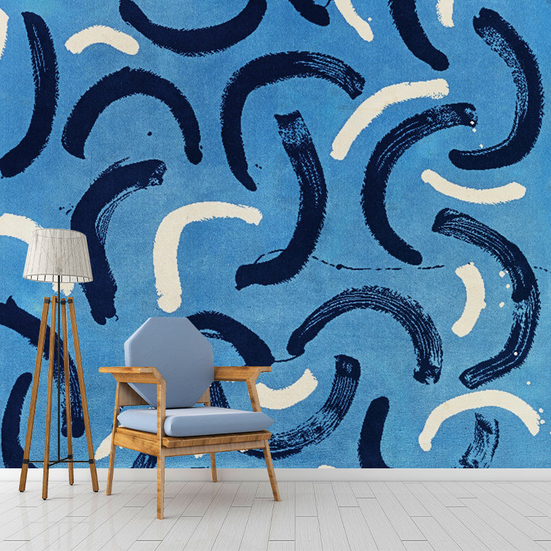 Avelena | Schwarz-Weiße Kurvenlinien Wandbild Stillleben Minimalistische Waschbare Wandkunst In Blau
