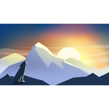 Avelena | Gelb-Weiß Modernes Wandbild Aufkleber Großer Wolf Heulen Beim Sonnenuntergang Druck Wandverkleidung für Zuhause
