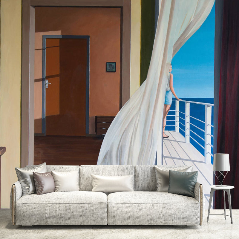 Avelena | Artistry Sea Balkon Wandmalereien Blau-Braun Wasserdicht Wanddekoration für Schlafzimmer