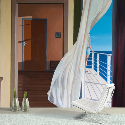 Avelena | Artistry Sea Balkon Wandmalereien Blau-Braun Wasserdicht Wanddekoration für Schlafzimmer