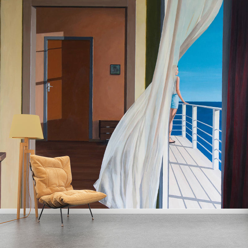 Avelena | Artistry Sea Balkon Wandmalereien Blau-Braun Wasserdicht Wanddekoration für Schlafzimmer