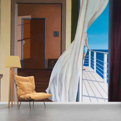 Avelena | Artistry Sea Balkon Wandmalereien Blau-Braun Wasserdicht Wanddekoration für Schlafzimmer