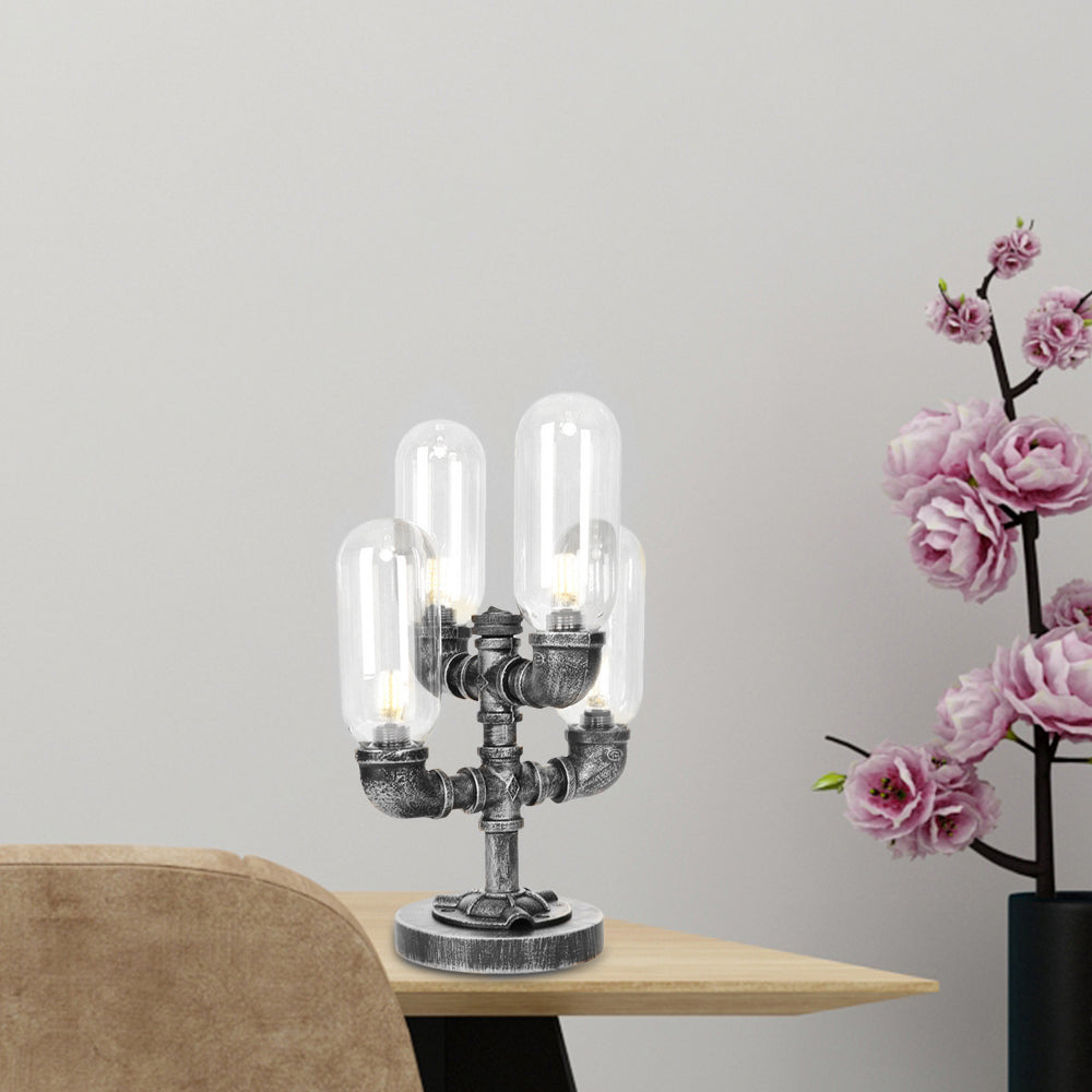 Avelena | 1/4/5-Lampen Kapselschirme Tischbeleuchtung Industriell Klar/Bernstein Glas Nachtlampe für Schlafzimmer