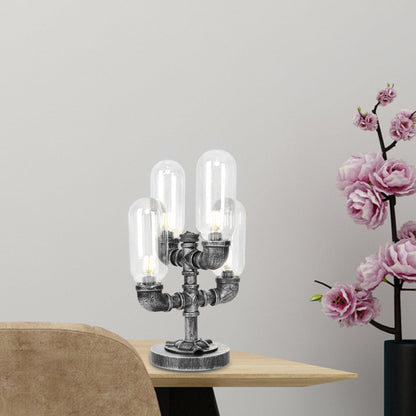 Avelena | 1/4/5-Lampen Kapselschirme Tischbeleuchtung Industriell Klar/Bernstein Glas Nachtlampe für Schlafzimmer