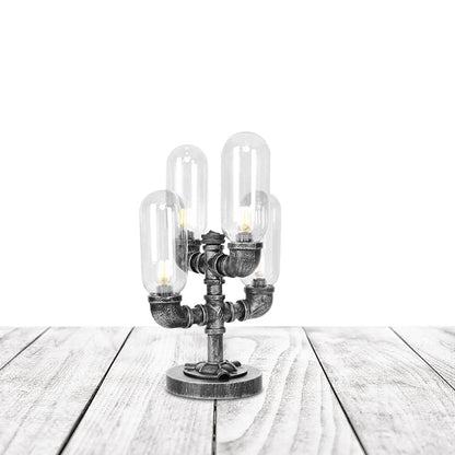 Avelena | 1/4/5-Lampen Kapselschirme Tischbeleuchtung Industriell Klar/Bernstein Glas Nachtlampe für Schlafzimmer