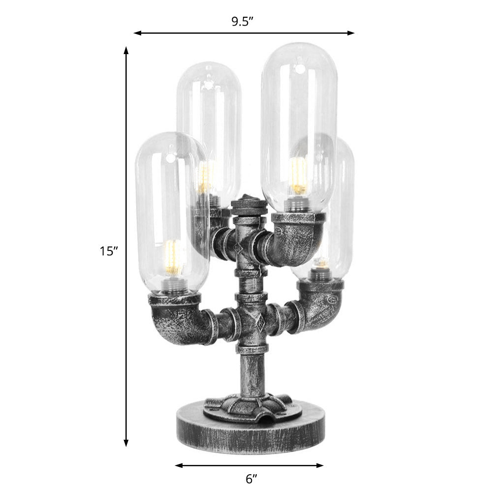 Avelena | 1/4/5-Lampen Kapselschirme Tischbeleuchtung Industriell Klar/Bernstein Glas Nachtlampe für Schlafzimmer