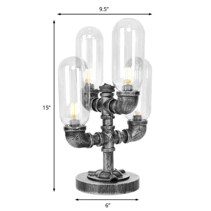 Avelena | 1/4/5-Lampen Kapselschirme Tischbeleuchtung Industriell Klar/Bernstein Glas Nachtlampe für Schlafzimmer