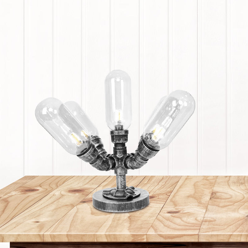 Avelena | 1/4/5-Lampen Kapselschirme Tischbeleuchtung Industriell Klar/Bernstein Glas Nachtlampe für Schlafzimmer