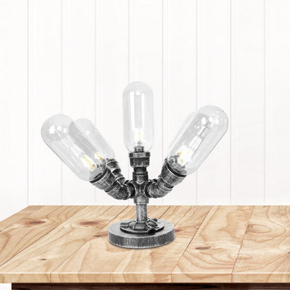 Avelena | 1/4/5-Lampen Kapselschirme Tischbeleuchtung Industriell Klar/Bernstein Glas Nachtlampe für Schlafzimmer