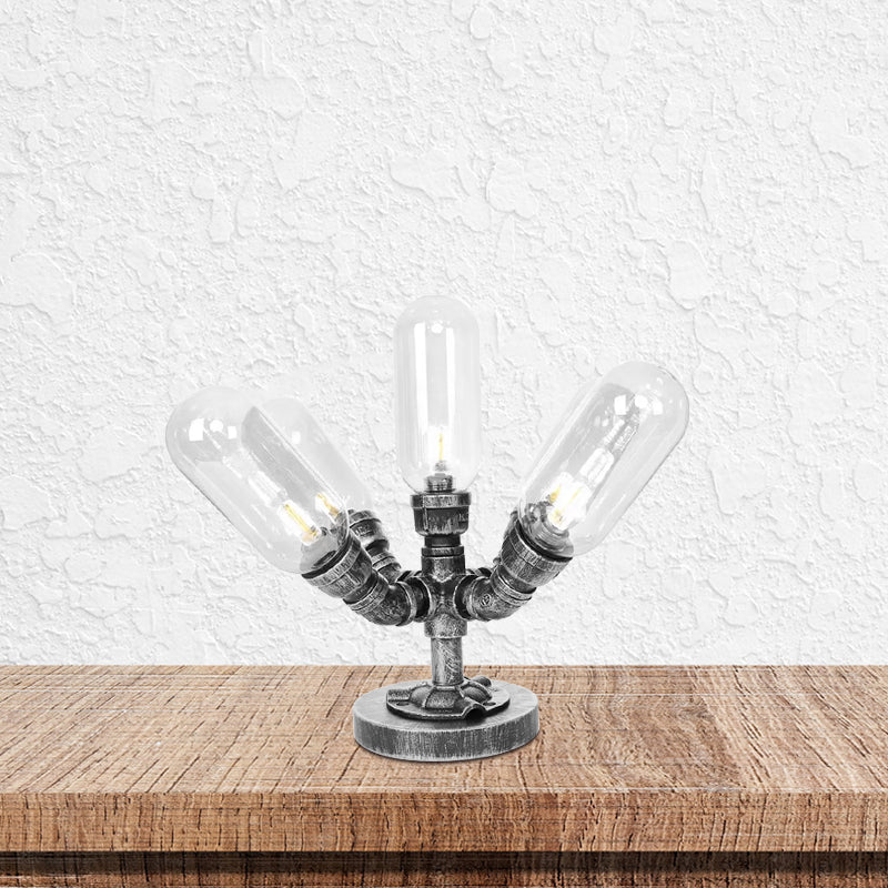 Avelena | 1/4/5-Lampen Kapselschirme Tischbeleuchtung Industriell Klar/Bernstein Glas Nachtlampe für Schlafzimmer