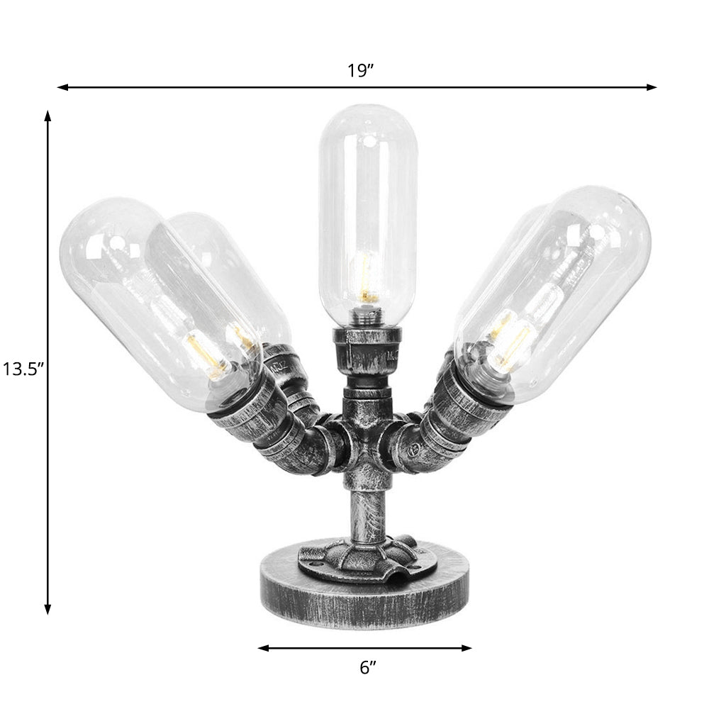 Avelena | 1/4/5-Lampen Kapselschirme Tischbeleuchtung Industriell Klar/Bernstein Glas Nachtlampe für Schlafzimmer