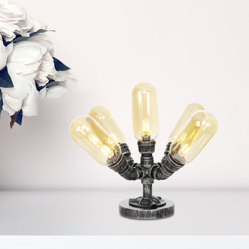 Avelena | 1/4/5-Lampen Kapselschirme Tischbeleuchtung Industriell Klar/Bernstein Glas Nachtlampe für Schlafzimmer