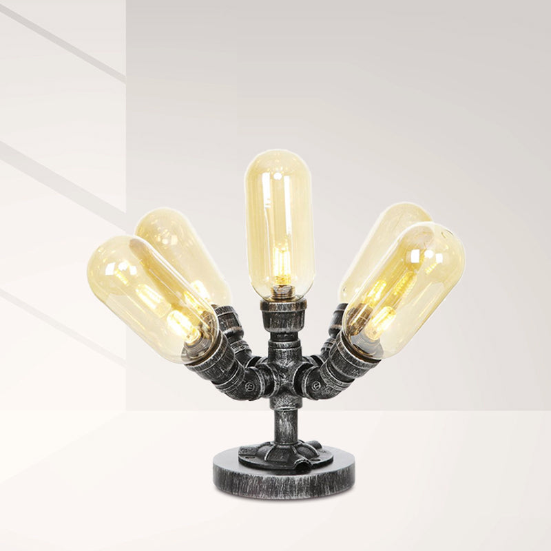 Avelena | 1/4/5-Lampen Kapselschirme Tischbeleuchtung Industriell Klar/Bernstein Glas Nachtlampe für Schlafzimmer