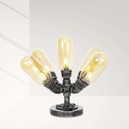 Avelena | 1/4/5-Lampen Kapselschirme Tischbeleuchtung Industriell Klar/Bernstein Glas Nachtlampe für Schlafzimmer