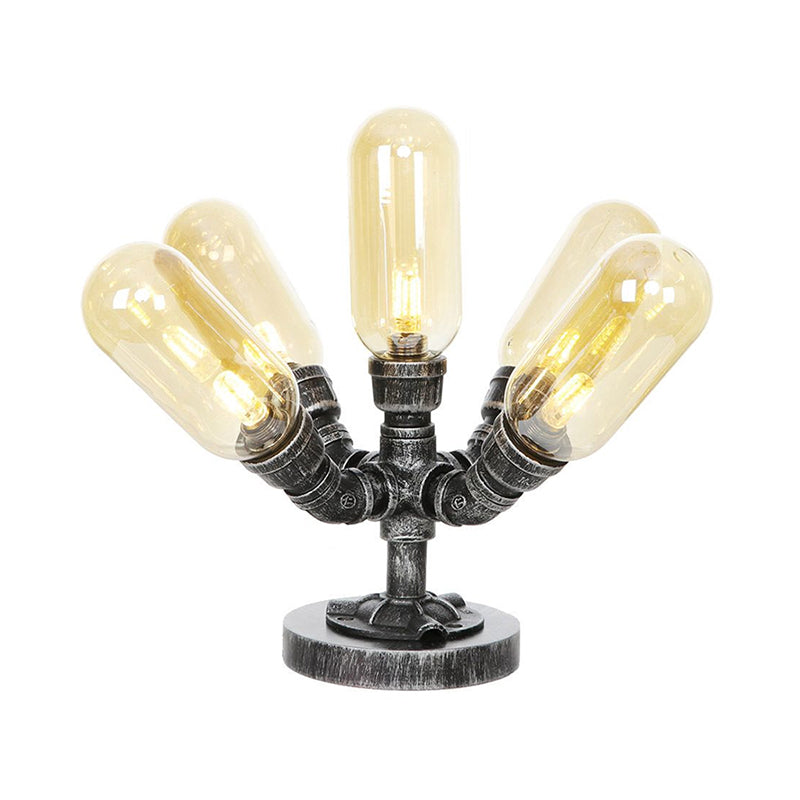 Avelena | 1/4/5-Lampen Kapselschirme Tischbeleuchtung Industriell Klar/Bernstein Glas Nachtlampe für Schlafzimmer