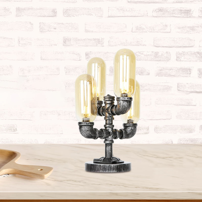 Avelena | 1/4/5-Lampen Kapselschirme Tischbeleuchtung Industriell Klar/Bernstein Glas Nachtlampe für Schlafzimmer