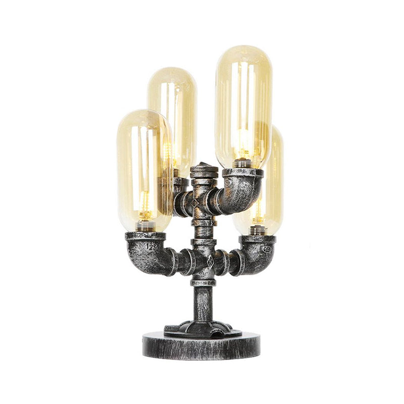 Avelena | 1/4/5-Lampen Kapselschirme Tischbeleuchtung Industriell Klar/Bernstein Glas Nachtlampe für Schlafzimmer