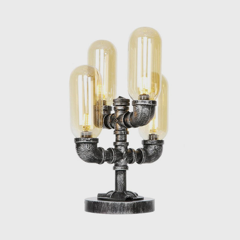 Avelena | 1/4/5-Lampen Kapselschirme Tischbeleuchtung Industriell Klar/Bernstein Glas Nachtlampe für Schlafzimmer