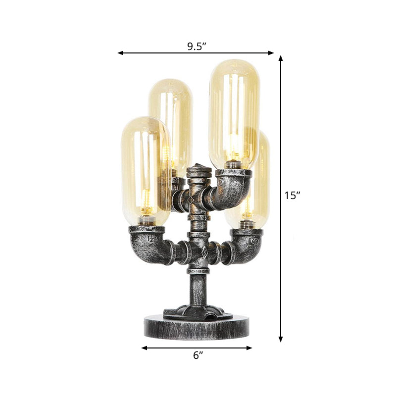 Avelena | 1/4/5-Lampen Kapselschirme Tischbeleuchtung Industriell Klar/Bernstein Glas Nachtlampe für Schlafzimmer