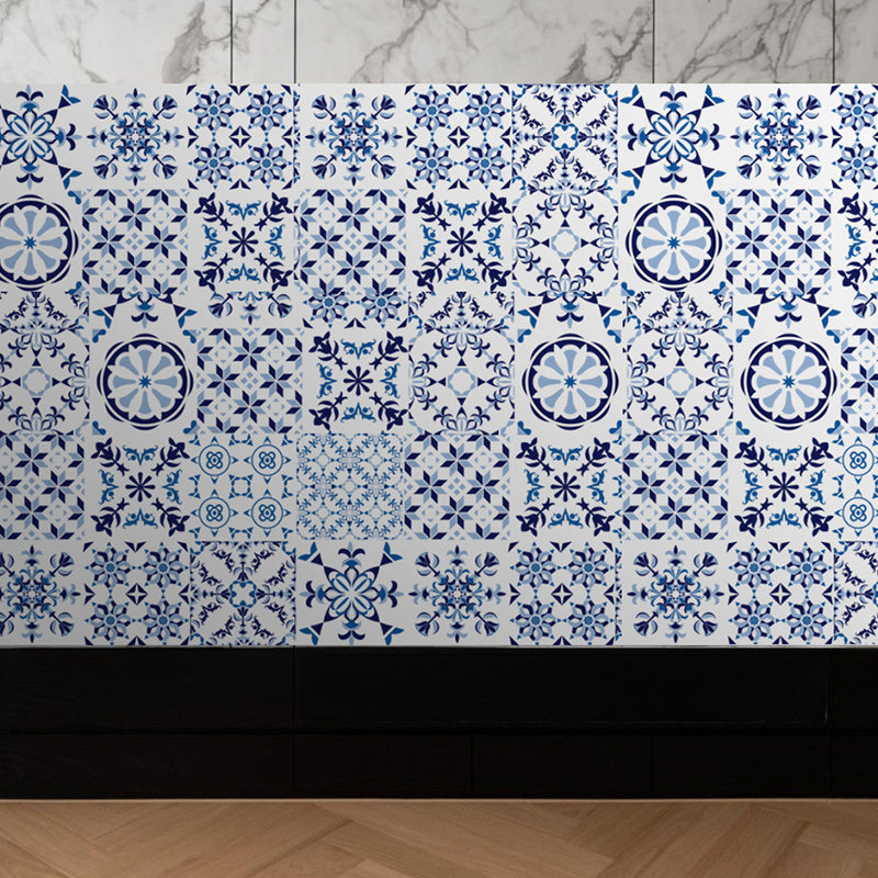 Avelena | Bohemia Fliesen Tapeten Panel Set Blau Abziehen und Kleben Wandverkleidung für Das Wohnzimmer