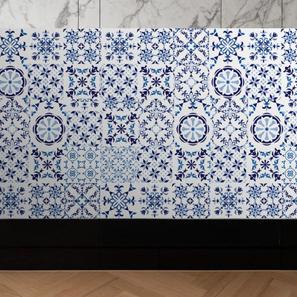 Avelena | Bohemia Fliesen Tapeten Panel Set Blau Abziehen und Kleben Wandverkleidung für Das Wohnzimmer
