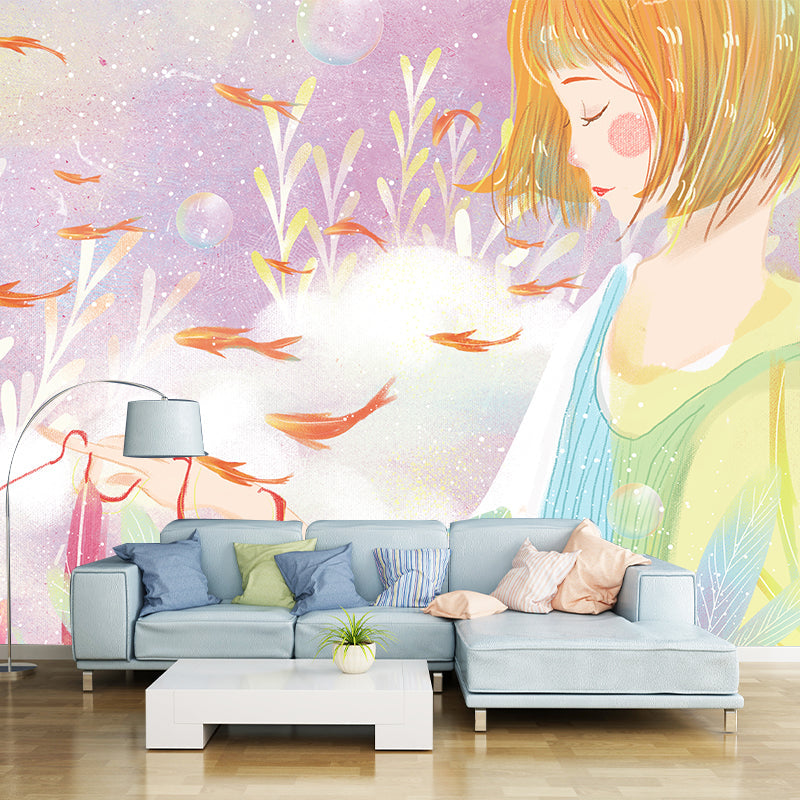 Avelena | Mädchen Unter Wasser Tapete Wandbild Cartoon Wasserdicht Schlafzimmer Wandkunst, Maßgeschneiderte Größe Verfügbar