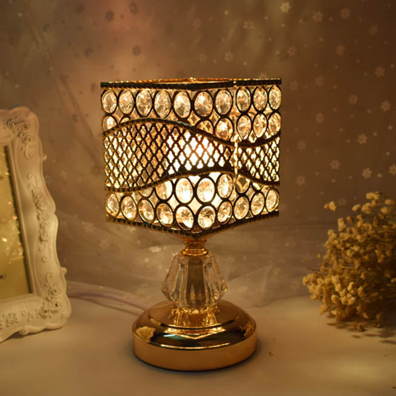 Avelena | Zylinder/Rund/Quadratisch Nachttisch Licht Modernismus Kristallbesetzt Einfach Glühbirne Gold Nachttisch Lampe