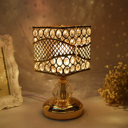 Avelena | Zylinder/Rund/Quadratisch Nachttisch Licht Modernismus Kristallbesetzt Einfach Glühbirne Gold Nachttisch Lampe
