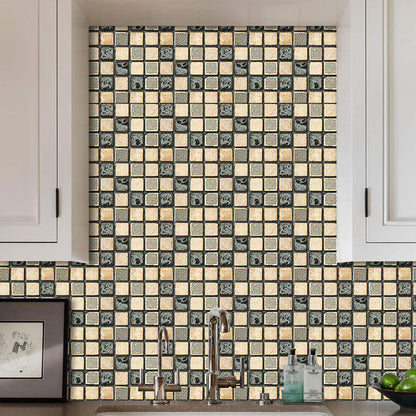 Avelena | Grau-Grün Moderne Sticktapete Paneel 8' L X 8" B Checker Wandkunst für Badezimmer