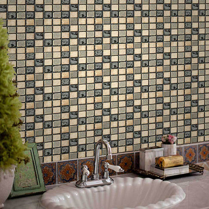Avelena | Grau-Grün Moderne Sticktapete Paneel 8' L X 8" B Checker Wandkunst für Badezimmer