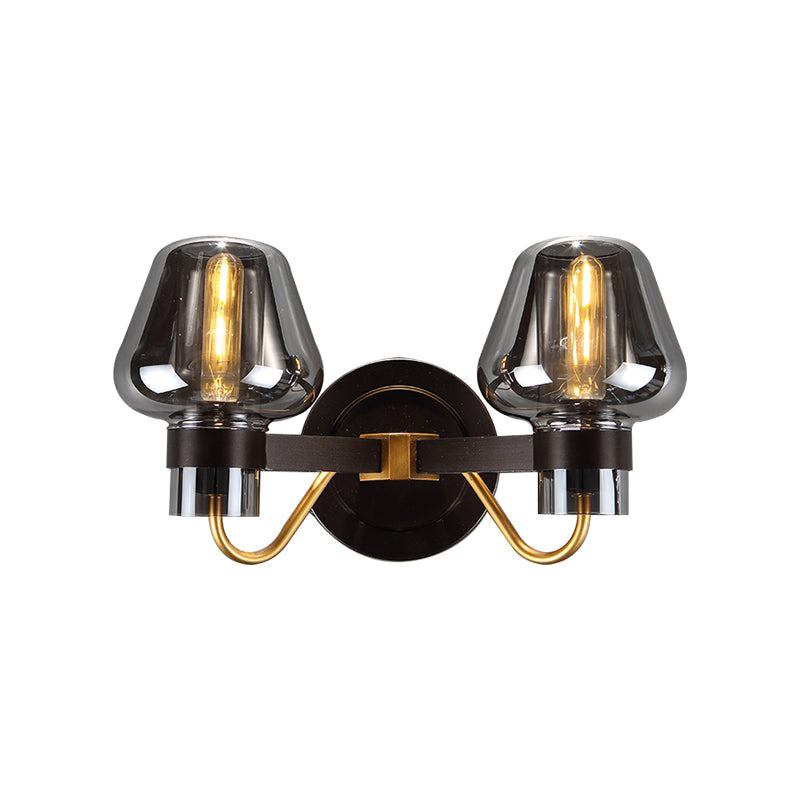 Avelena | 2-Lampe Wandbeleuchtung mit Pilzschirm Rauchglas Moderne Schlafzimmer Wandleuchte Beleuchtungseinrichtung