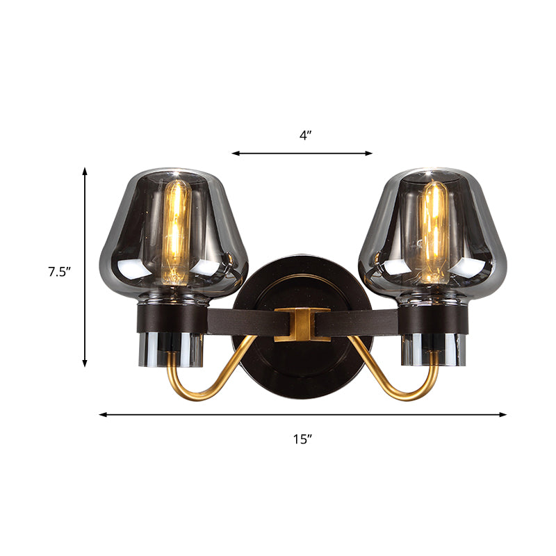 Avelena | 2-Lampe Wandbeleuchtung mit Pilzschirm Rauchglas Moderne Schlafzimmer Wandleuchte Beleuchtungseinrichtung