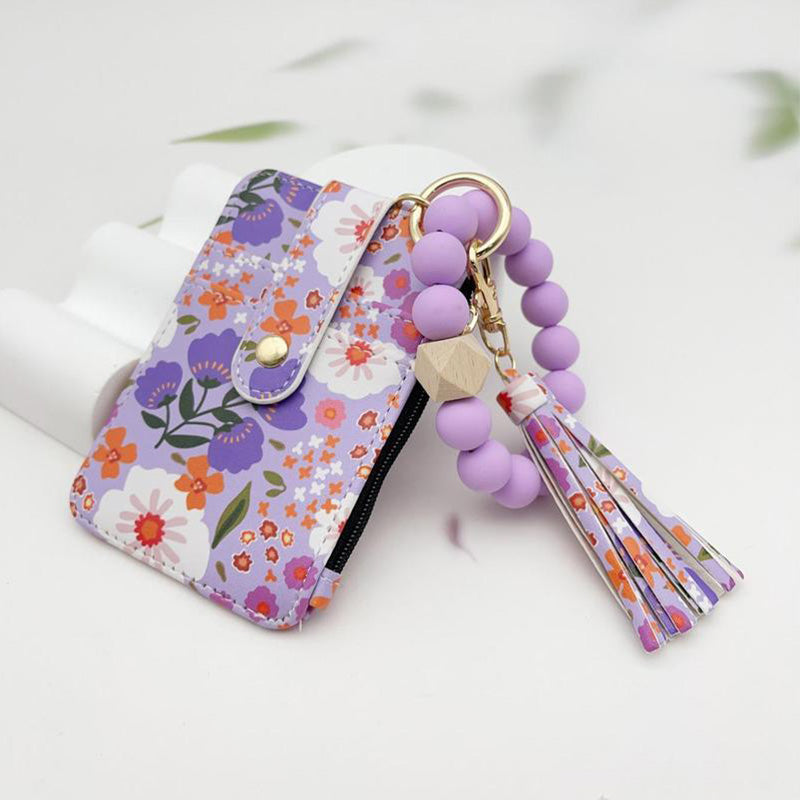 Avelena | Boho-Stil Perlen & Tassle Dekorierter Schlüsselanhänger mit Blumenmuster Geldbörse