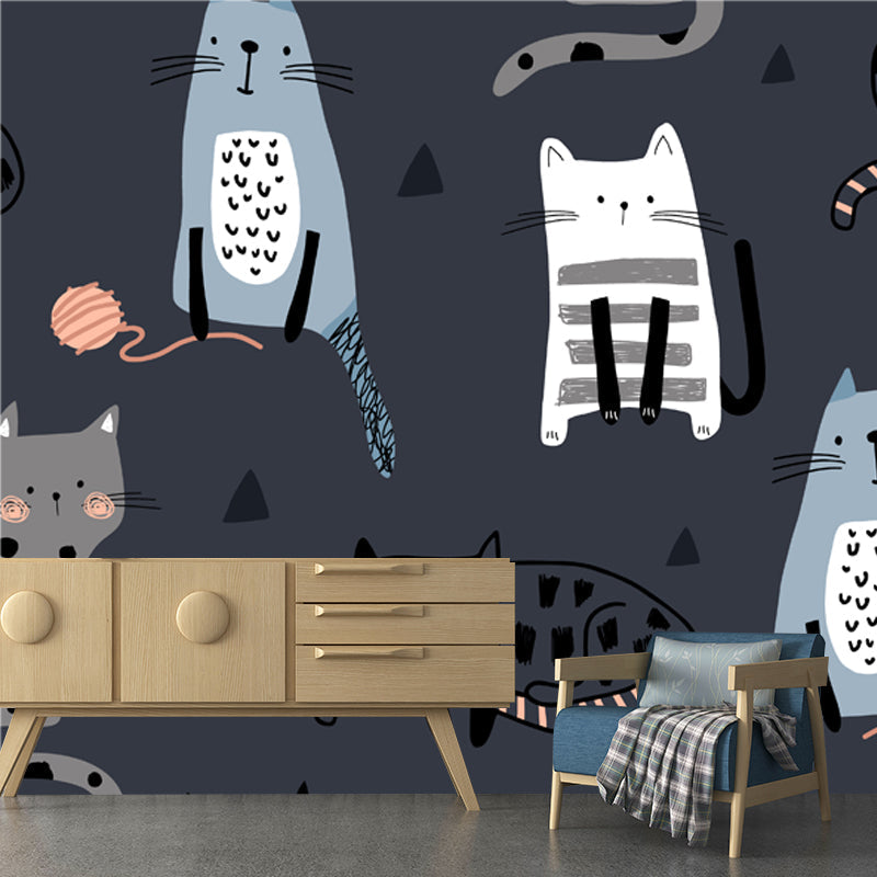 Avelena | Katze Wandtapete Mural Dunkelgrau Kinderkunst Wandverkleidung für Das Kinderzimmer, Vlies