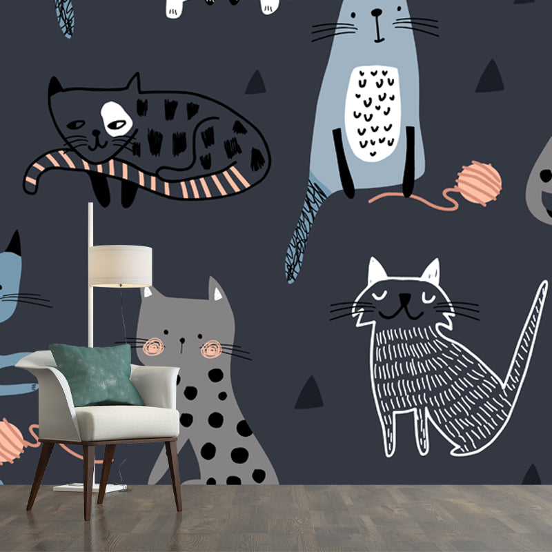 Avelena | Katze Wandtapete Mural Dunkelgrau Kinderkunst Wandverkleidung für Das Kinderzimmer, Vlies