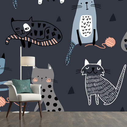 Avelena | Katze Wandtapete Mural Dunkelgrau Kinderkunst Wandverkleidung für Das Kinderzimmer, Vlies