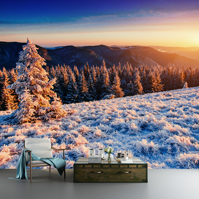 Avelena | Orange Sunset View Wandbild Luftaufnahme Des Winterwaldes Modern Waschbare Wanddekoration