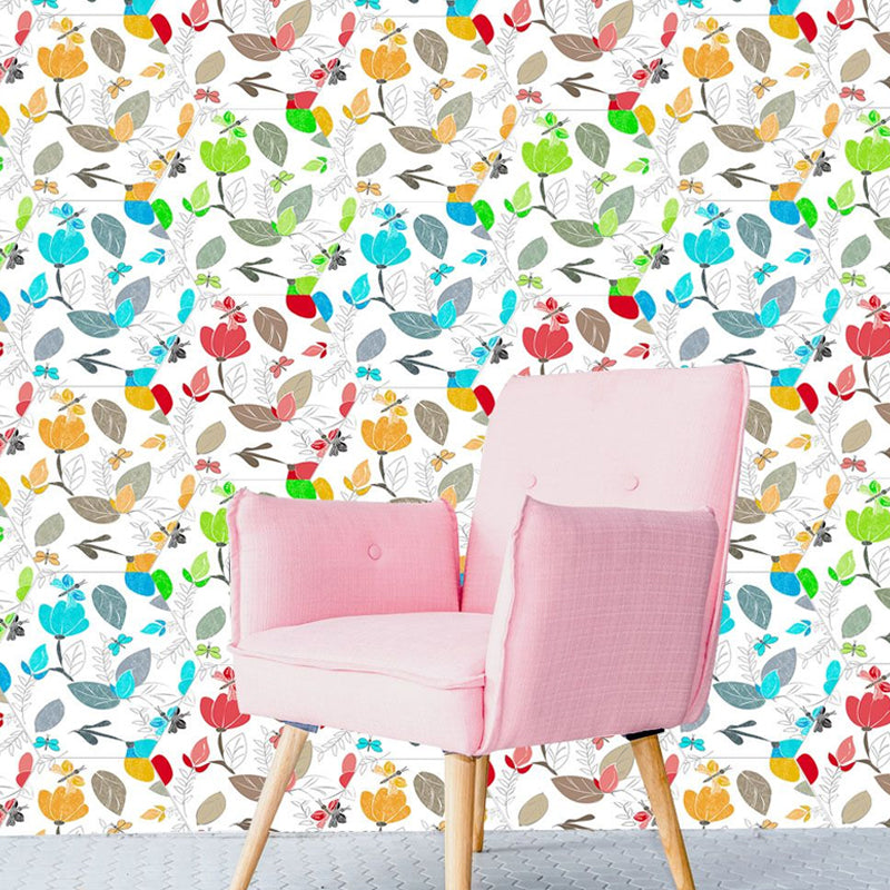 Avelena | Aquarellblumen Selbstklebende Tapetpanels Gelb-Blau Landhausstil Wanddekoration