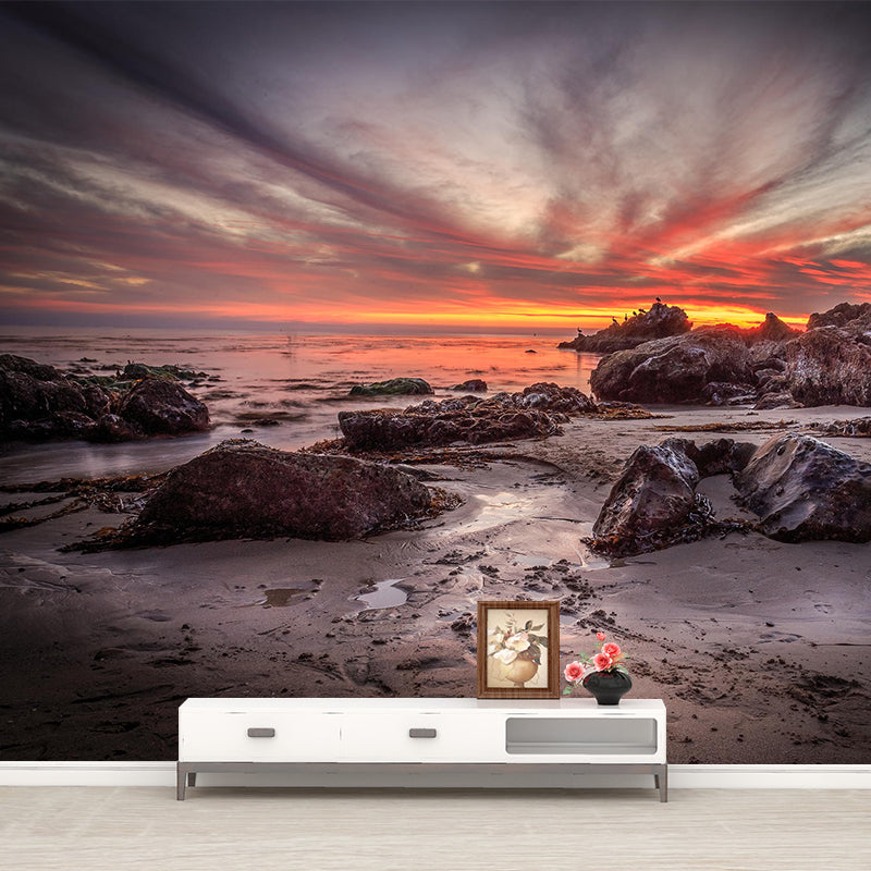 Avelena | Giant Modernist Mural Wallpaper Brown Tidal Flats With Evening Glow Sky Wall Art