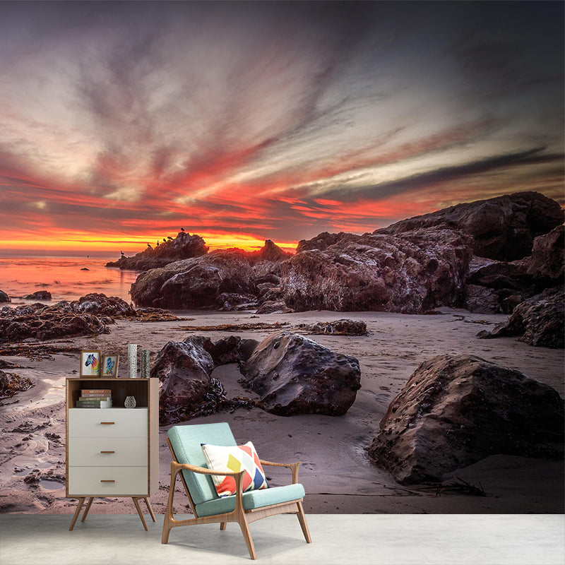 Avelena | Giant Modernist Mural Wallpaper Brown Tidal Flats With Evening Glow Sky Wall Art
