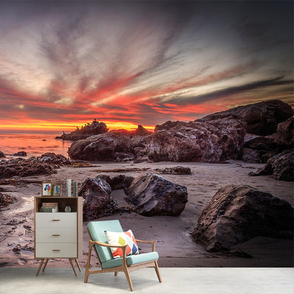 Avelena | Giant Modernist Mural Wallpaper Brown Tidal Flats With Evening Glow Sky Wall Art