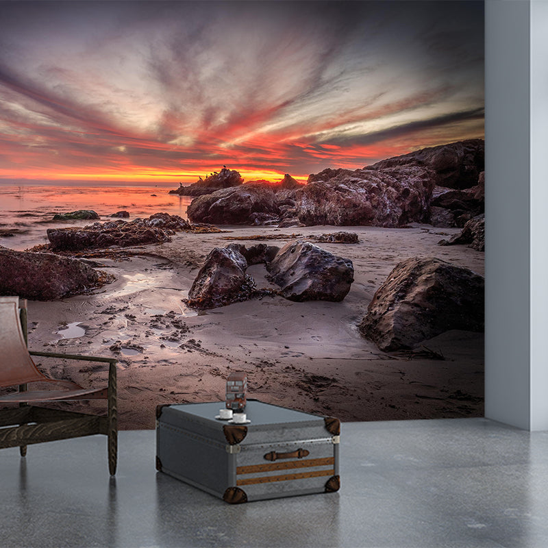 Avelena | Giant Modernist Mural Wallpaper Brown Tidal Flats With Evening Glow Sky Wall Art