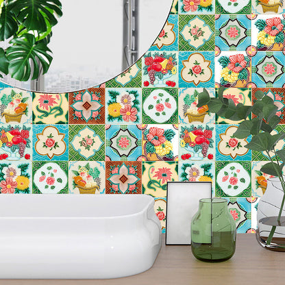 Avelena | Landhaus Blumen Tapetpaneel 10 Stk Grün Selbstklebende Wanddekoration für Esszimmer