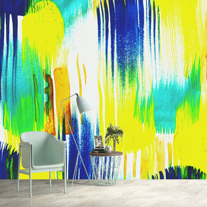 Avelena | Gelb-Blau Pinselstrich Wand Decals Aquarell Modern Waschbare Wandkunst für Das Wohnzimmer
