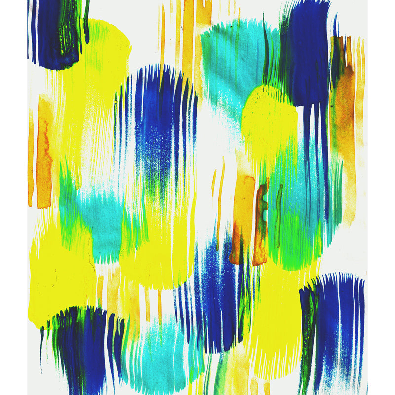 Avelena | Gelb-Blau Pinselstrich Wand Decals Aquarell Modern Waschbare Wandkunst für Das Wohnzimmer